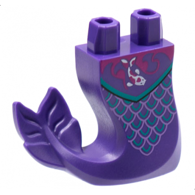 dark purple tail mermaid merman curved right with magenta swirl white koi fish with spots dark turquoise and medium lavender scales pattern