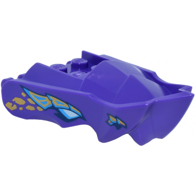 dark purple dragon head ninjago jaw with small spikes and 2 bar handles on back with light aqua and dark azure eyes gold rock eyebrows nostrils and scales pattern