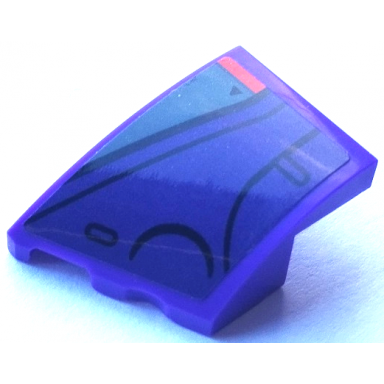dark purple wedge 3 x 2 left no studs with red stripe dark bluish gray triangle and armor plates with black outlines pattern sticker - set 76831