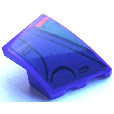 dark purple wedge 3 x 2 right no studs with red stripe dark bluish gray triangle and armor plates with black outlines pattern sticker - set 76831