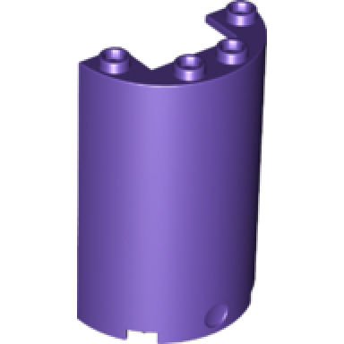 dark purple cylinder half 2 x 4 x 5 with 1 x 2 cutout