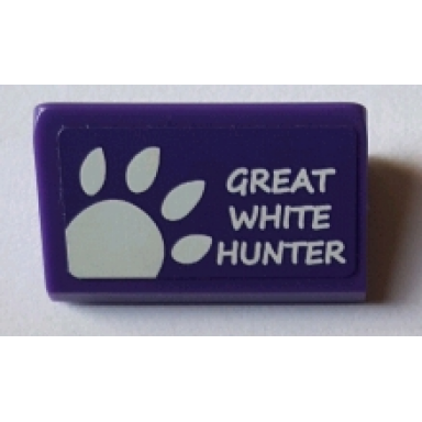 dark purple slope 30 1 x 2 x 2 3 with white great white hunter and paw pattern sticker - set 71016