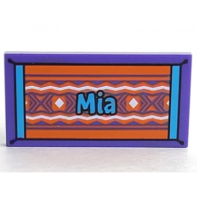 dark purple tile 2 x 4 with dark azure mia on orange beach towel with white diamonds and wavy lines pattern