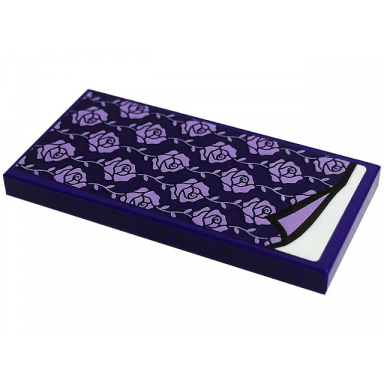 dark purple tile 2 x 4 with blanket with lavender roses and folded corner pattern sticker - set 43196