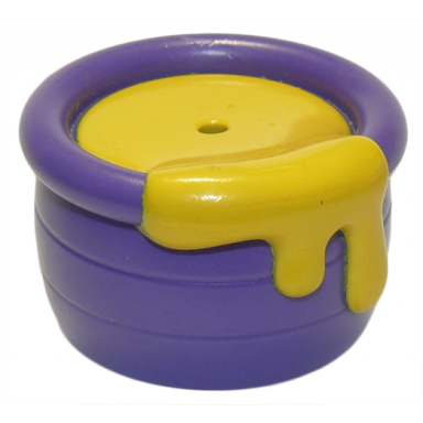 dark purple duplo utensil honey pot with base with yellow honey pattern