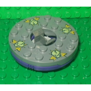 dark purple turntable 6 x 6 x 1 1 3 round base with flat silver top and glow in dark skulls on yellow pattern ninjago spinner
