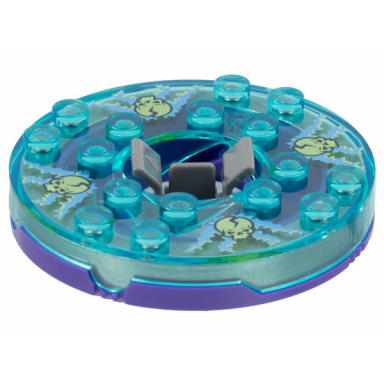 dark purple turntable 6 x 6 x 1 1 3 round base with trans-light blue top and glow in dark skulls on medium blue pattern ninjago spinner
