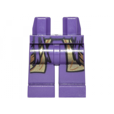 dark purple hips and legs with dark purple loose straps and gold long coat pattern