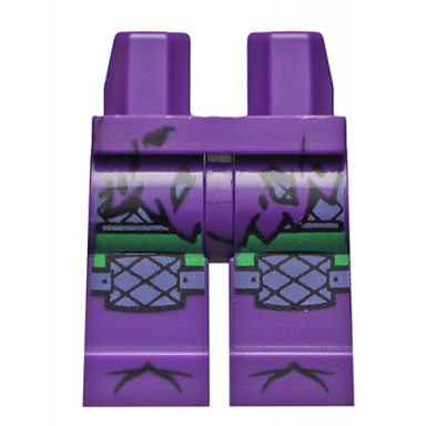 dark purple hips and legs with dark purple tunic and bright green knees pattern