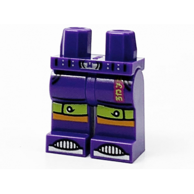 dark purple hips and legs with lime shorts cuffs orange knees magenta label and silver belt buckle studs and armor toes pattern