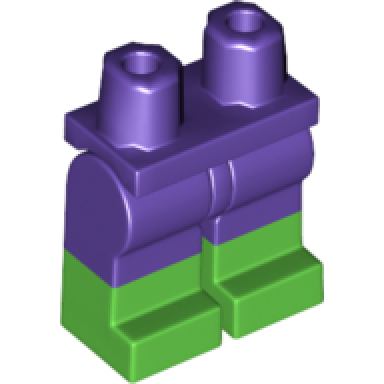 dark purple hips and legs with molded bright green lower legs boots pattern
