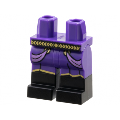 dark purple hips and legs with molded black lower legs boots and printed gold belt robe trim and medium lavender sash ends pattern