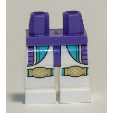 dark purple hips and white legs with dark turquoise and dark purple pockets and gold knee pads pattern