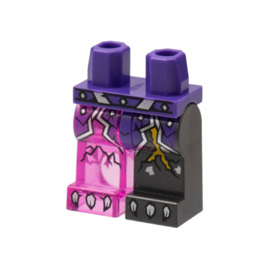 dark purple hips and 1 pearl dark gray left leg 1 trans-dark pink right leg with dark purple armor yellow crack pattern