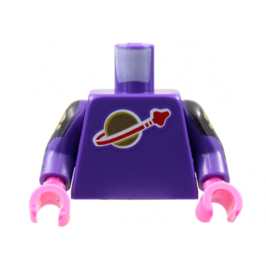 dark purple torso with classic space logo high on torso pattern inside with ribs second reissue dark purple arms with black and gold armor pattern dark pink hands