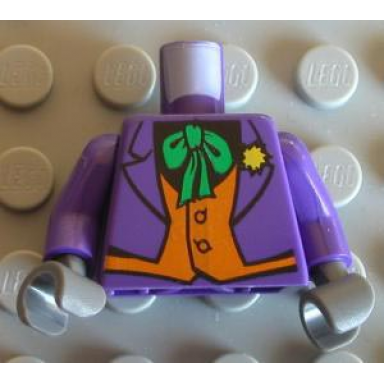 dark purple torso batman suit with orange vest green tie yellow flower pattern dark purple arms dark bluish gray hands