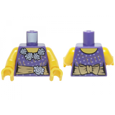 dark purple torso female blouse with gold sash and flowers pattern yellow arms yellow hands