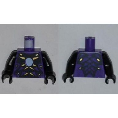 dark purple torso ninjago snake with light blue gem and black and gold scales pattern pythor black arms black hands