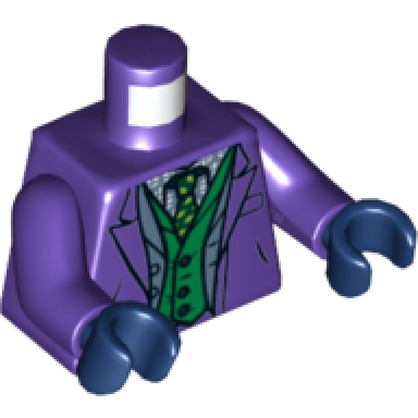 dark purple torso batman suit with green and sand blue vests and green and lime tie pattern joker dark purple arms dark blue hands