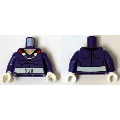 dark purple torso muscles outline with cape clasps and white sash pattern dark purple arms white hands