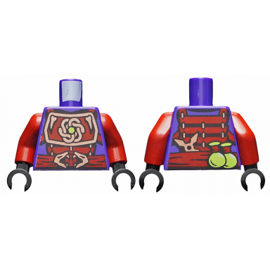 dark purple torso ninjago copper and dark red samurai armor snake heads belt buckle shuriken throwing star and vials on reverse pattern dark red arms black hands