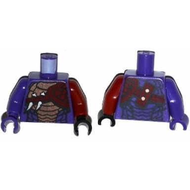 dark purple torso ninjago snake with black and copper scales knives and shoulder pad pattern dark red arm and black hand left dark purple arm and hand right