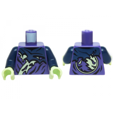 dark purple torso ninjago tattered dark blue and yellowish green robe pattern dark blue arms yellowish green hands