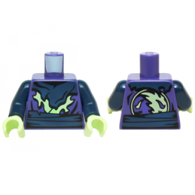 dark purple torso ninjago tattered dark blue and yellowish green robe and dark blue belt pattern dark blue arms yellowish green hands