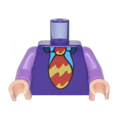 dark purple torso vest over medium blue shirt with red and yellow wavy striped tie pattern medium lavender arms light nougat hands