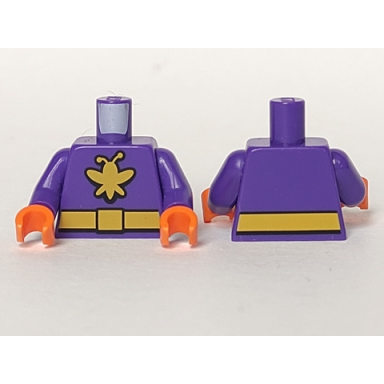 dark purple torso batman yellow killer moth logo and belt pattern dark purple arms orange hands