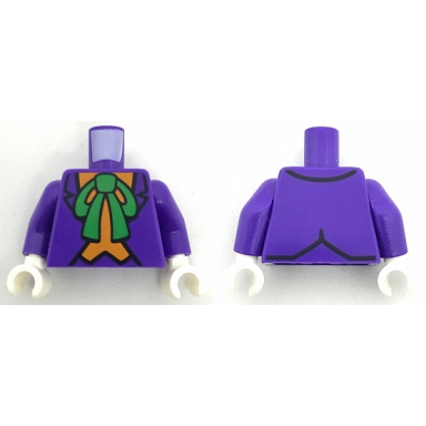 dark purple torso batman suit with orange vest and green bow tie pattern the joker dark purple arms white hands