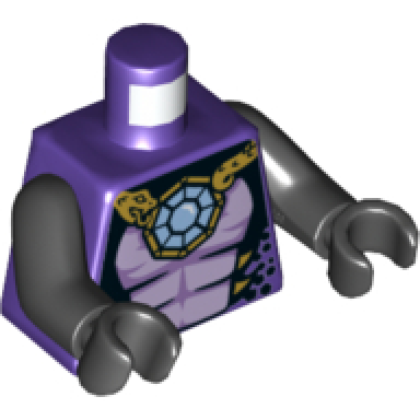 dark purple torso ninjago snake with light blue gem and black scales with gold spikes pattern pythor black arms black hands