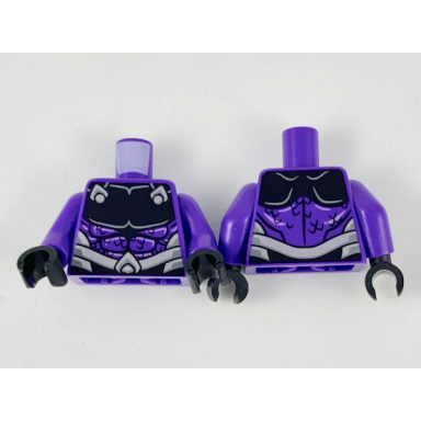 dark purple torso black upper chest plate and scale lines silver belt pattern dark purple arms black hands
