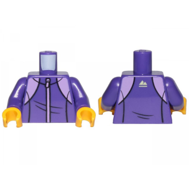 dark purple torso tracksuit with medium lavender zipper and white mountain logo on back pattern dark purple arms yellow hands