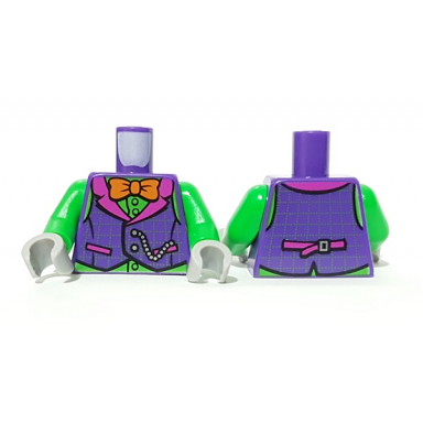 dark purple torso vest orange bow tie and pocket chain pattern bright green arms light bluish gray hands