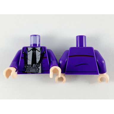 dark purple torso jacket white shirt black tie and silver camera with black strap pattern dark purple arms light nougat hands