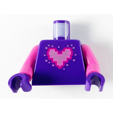 dark purple torso metal pink pixelated heart with bright pink and magenta outlines pattern dark pink arms dark purple hands