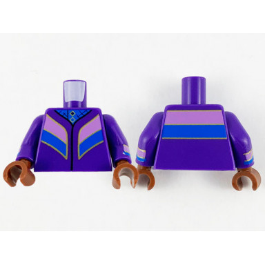 dark purple torso blue robe and medium lavender panels pattern dark purple arms with medium lavender blue and gold cuffs pattern reddish brown hands
