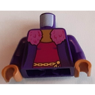 dark purple torso jacket dark pink fur collar magenta shirt gold chain pattern dark purple arms medium nougat hands