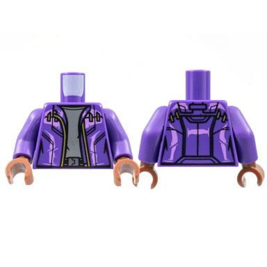 dark purple torso jacket lavender trim gold zipper dark bluish gray shirt pattern dark purple arms reddish brown hands