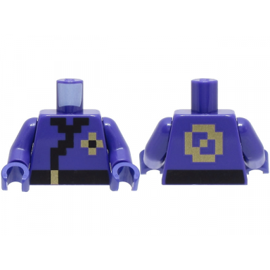 dark purple torso pixelated ninja tunic with black hems and sash gold buckle and symbols pattern dark purple arms dark purple hands