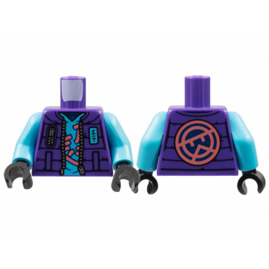 dark purple torso jacket with medium azure name badge ninjago logogram ln coral stylized wu on back pattern medium azure arms black hands