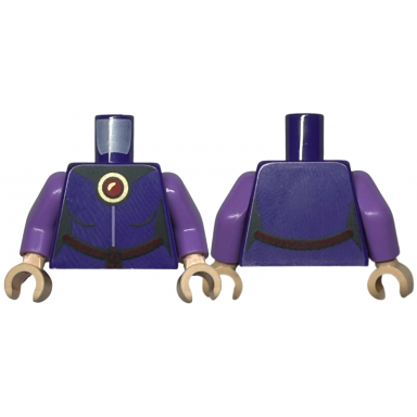 dark purple torso female dress with gold and red medallion and dark red rope pattern medium lavender arms light nougat hands