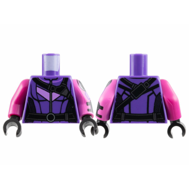 dark purple torso female shirt with lavender chevron and black side panels straps and belt with circle buckle pattern dark pink arm left with black circle and bracer pattern magenta arm right black hands