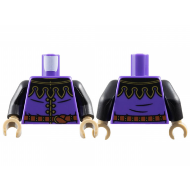 dark purple torso surcoat black mantle with 5 points reddish brown belt gold buttons and trim pattern black arms dark tan hands