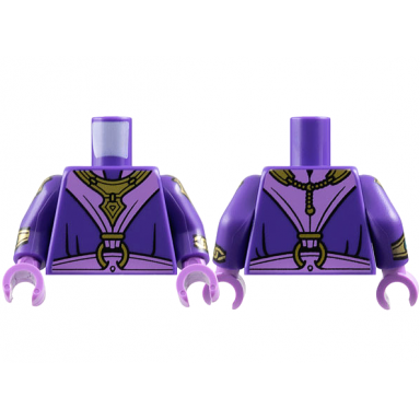 dark purple torso robe medium lavender v panel sash gold bib necklace and clasp ring pattern dark purple arms with armor and bracelets pattern medium lavender hands