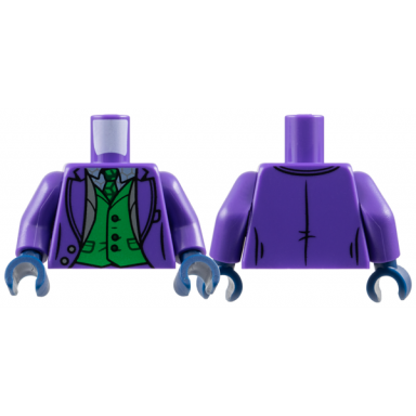 dark purple torso suit jacket open over sand blue shirt and green tie and vest with dark green buttons and pockets pattern dark purple arms dark blue hands