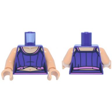 dark purple torso female cropped tank top with dark pink layers medium tan skin and stomach with collar bones and navel pattern medium tan arms medium tan hands