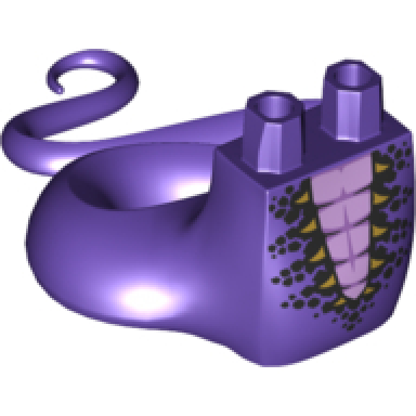 dark purple lower body serpent with molded flexible rubber same color tail and printed black scales with gold spikes pattern