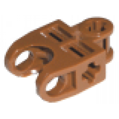 light brown technic axle connector 2 x 3 with ball joint socket - open sides angled forks with closed axle holes